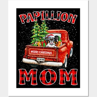 Christmas Papillion Mom Santa Hat Truck Tree Plaid Dog Mom Christmas Posters and Art